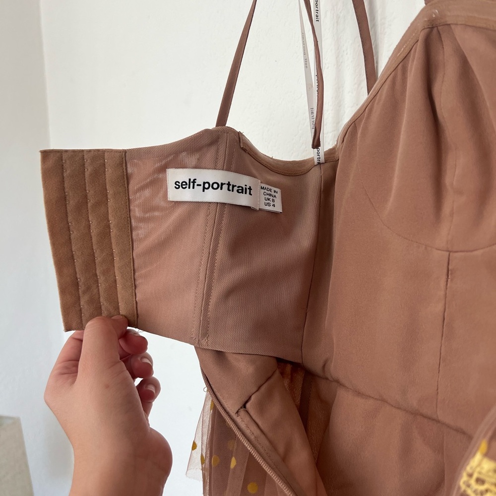 Self-Portrait Brown and Gold Tiered Midi Dress - Picture 6 of 6